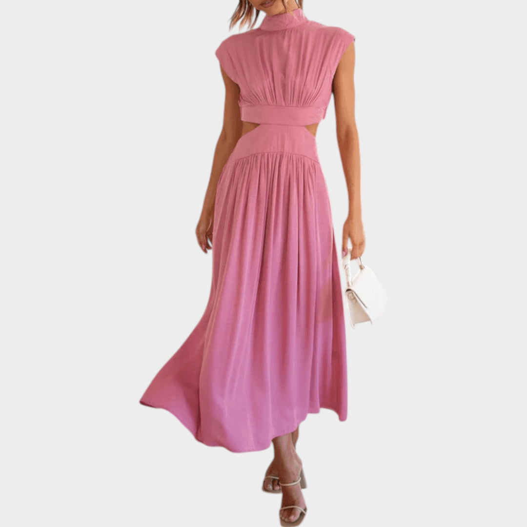 Pleated Cut-Out Midi Dress