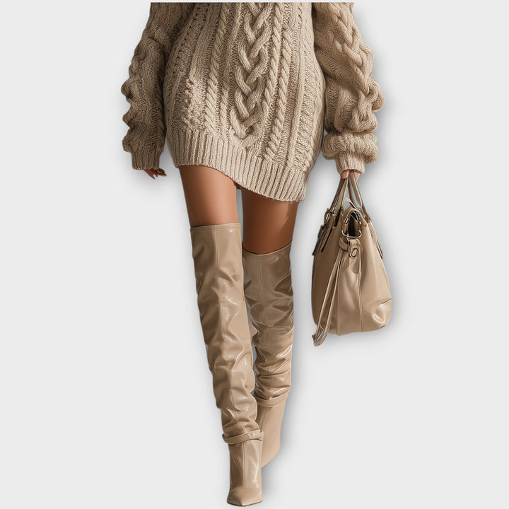 Cable-Knit Off-Shoulder Sweater Dress