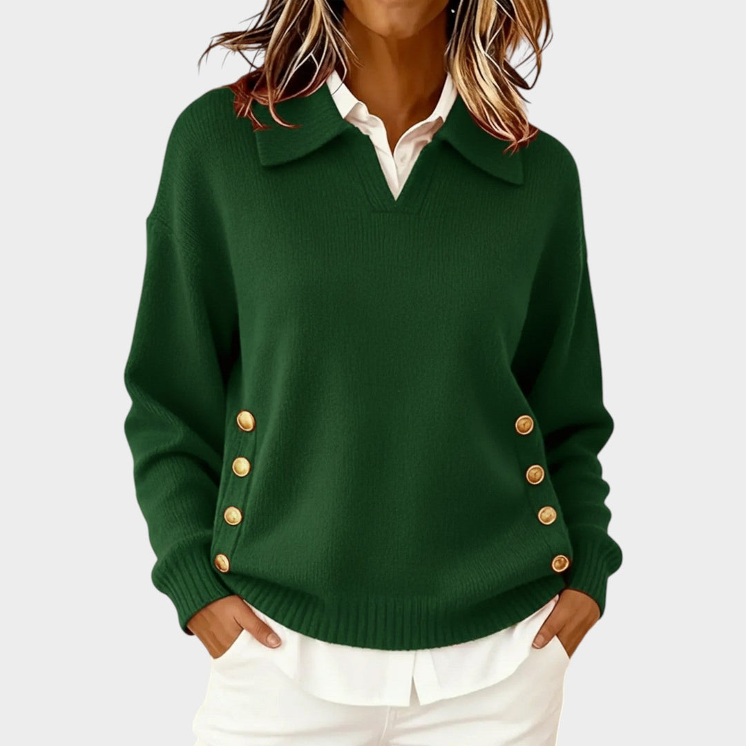 Women's Polo Knit Sweater Casual Button Detail