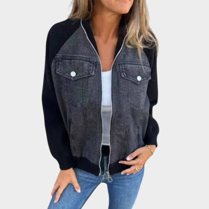 Casual Contrast Zip Denim Jacket