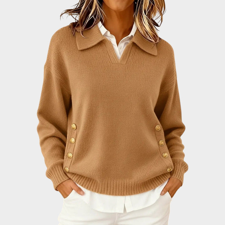 Women's Polo Knit Sweater Casual Button Detail