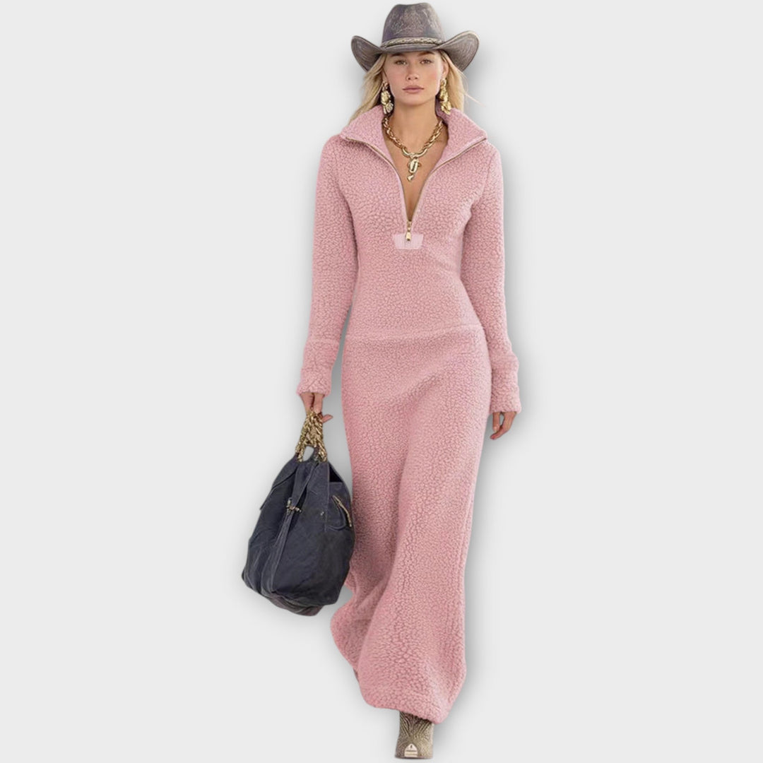Cozy Chic Zip-Neck Maxi Dress