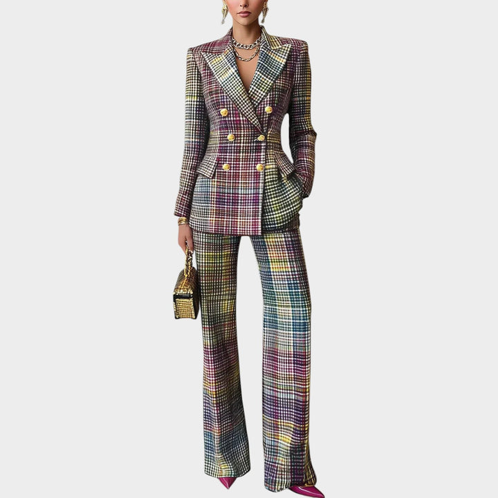Women's Tailored Checkered Two-Piece Suit Set