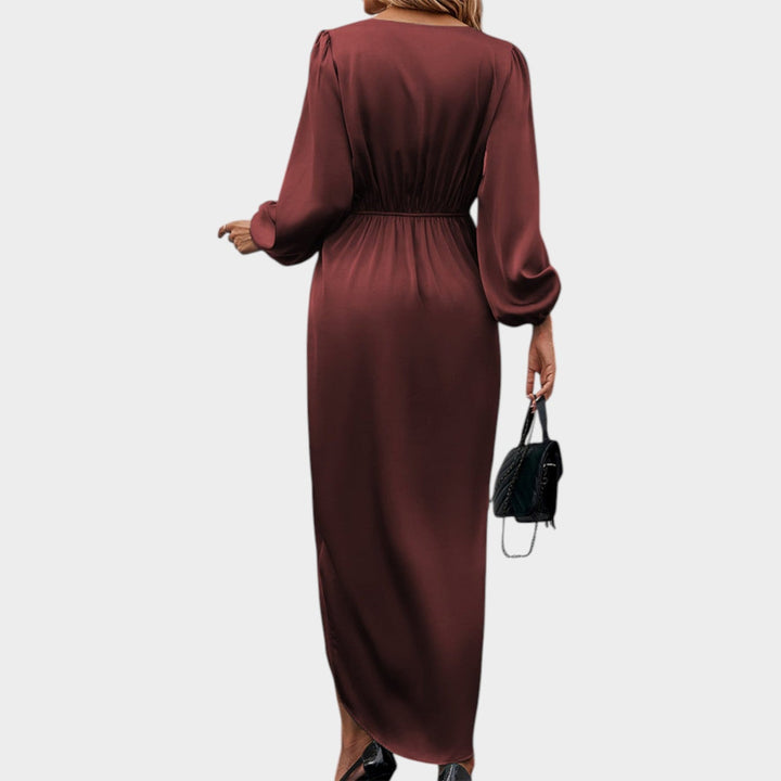 Long Sleeve Satin Wrap Dress