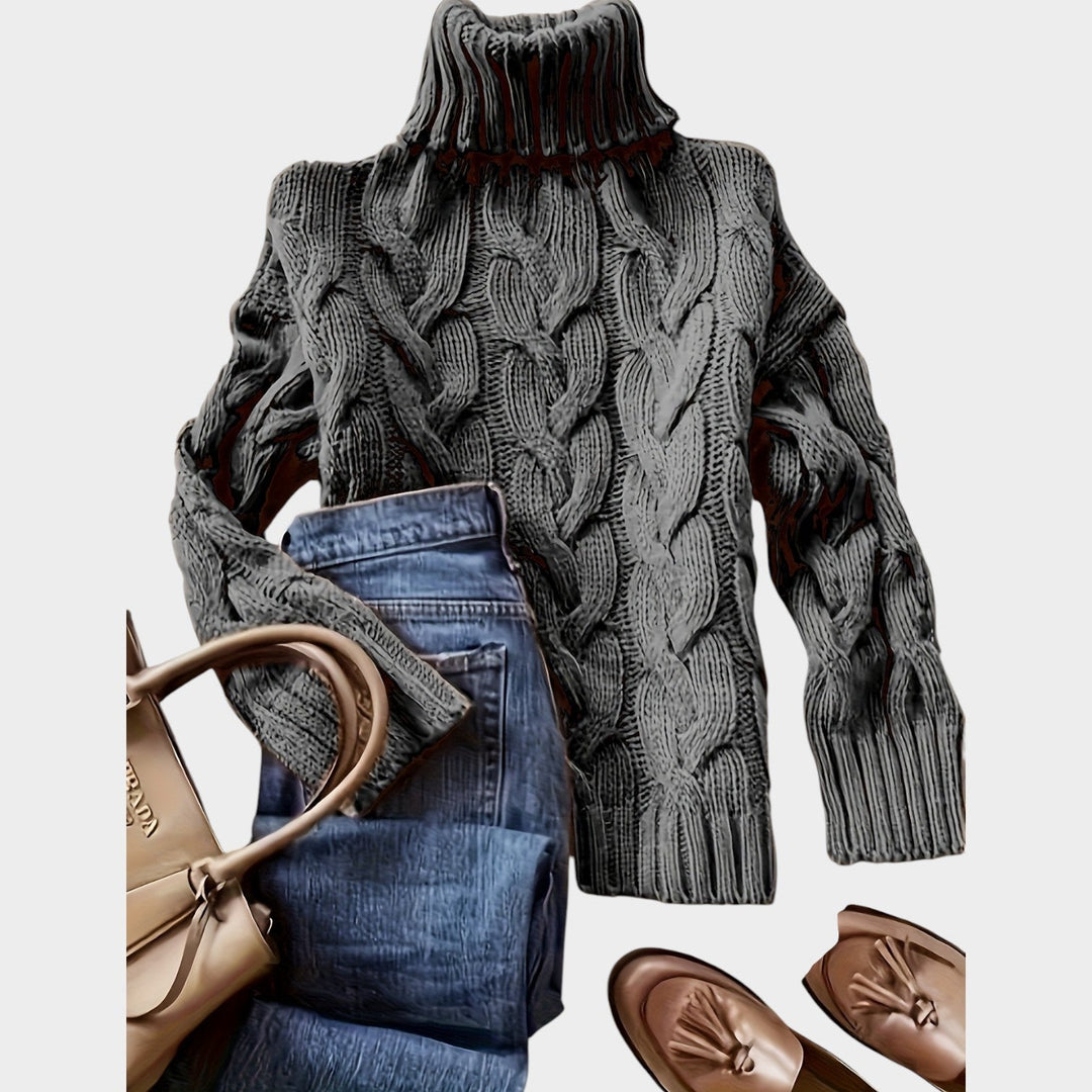 Women’s Cable Knit Sweater Turtleneck Chunky Long Sleeve