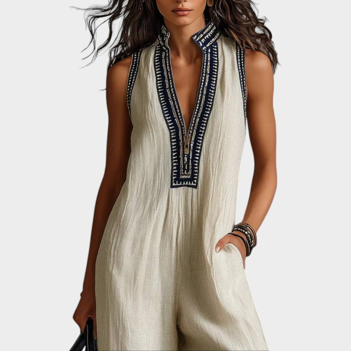 Boho Linen Wide-Leg Jumpsuit