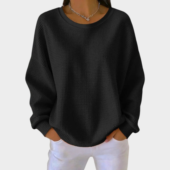 Women's Knit Sweater Round Neck Textured Long Sleeve