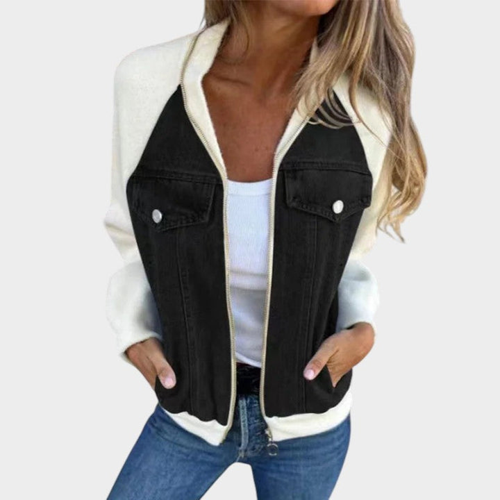 Casual Contrast Zip Denim Jacket