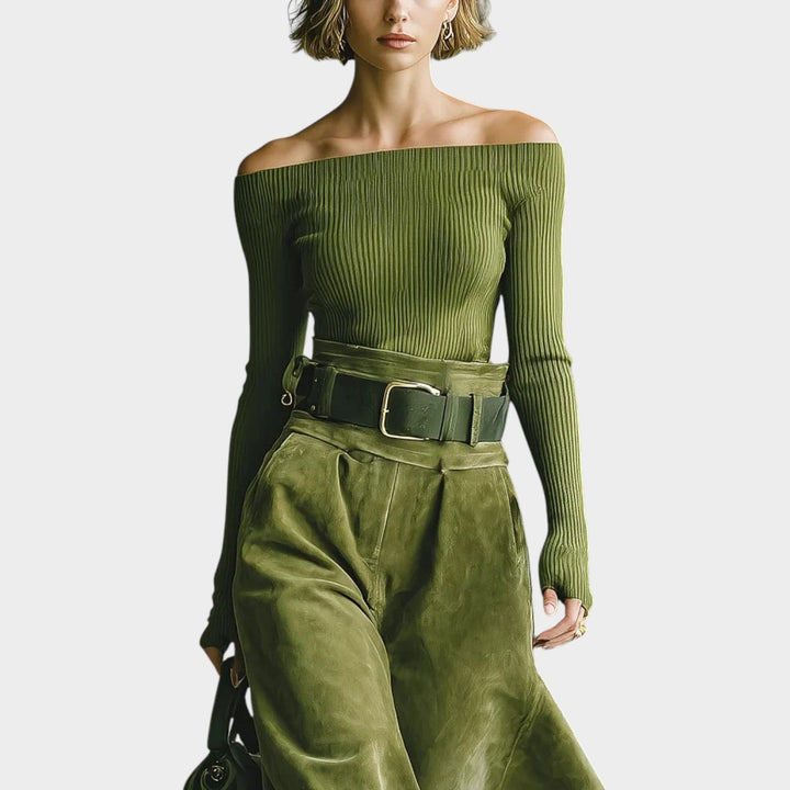 Off-Shoulder Ribbed Midi Look