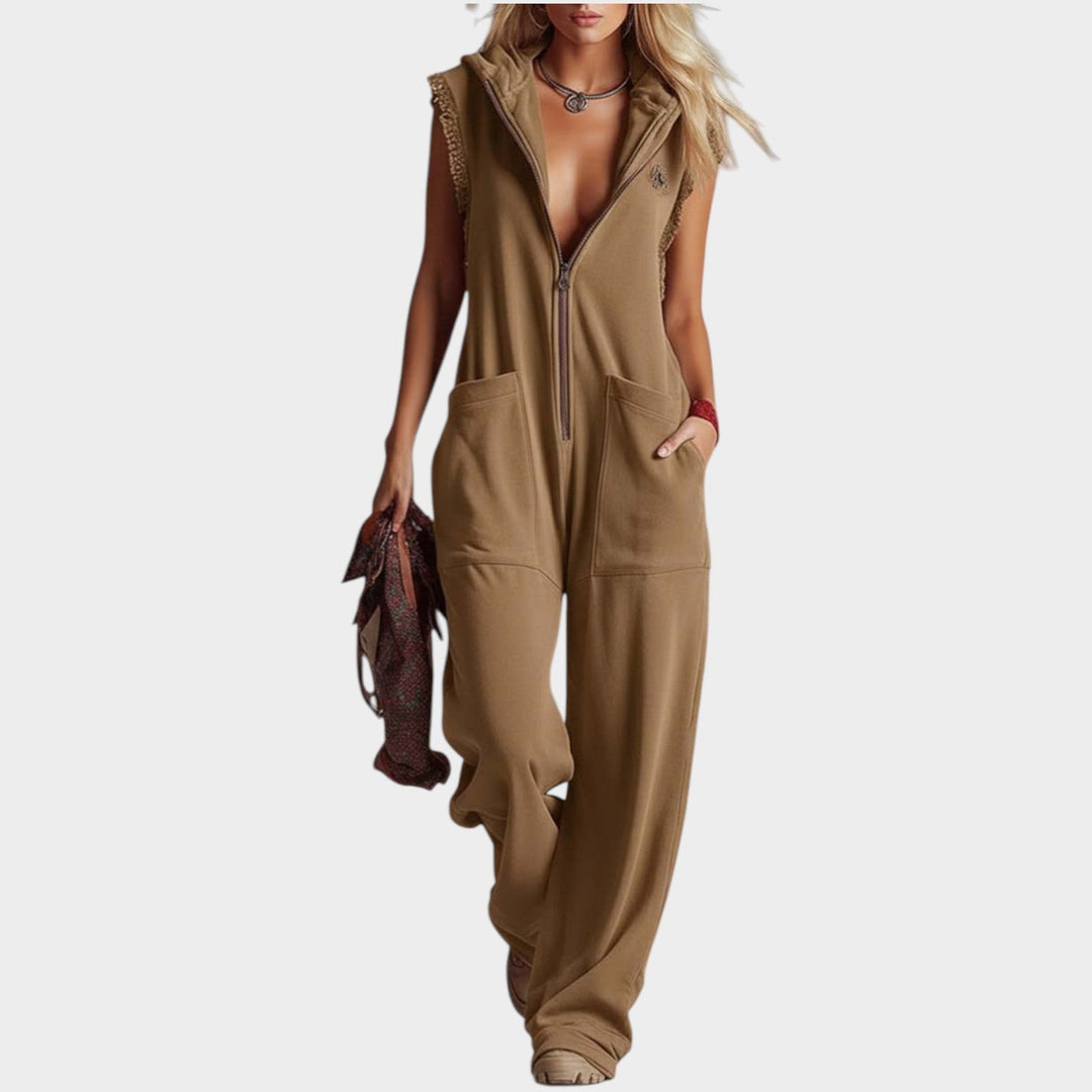Casual Zip-Up Hooded Jumpsuit