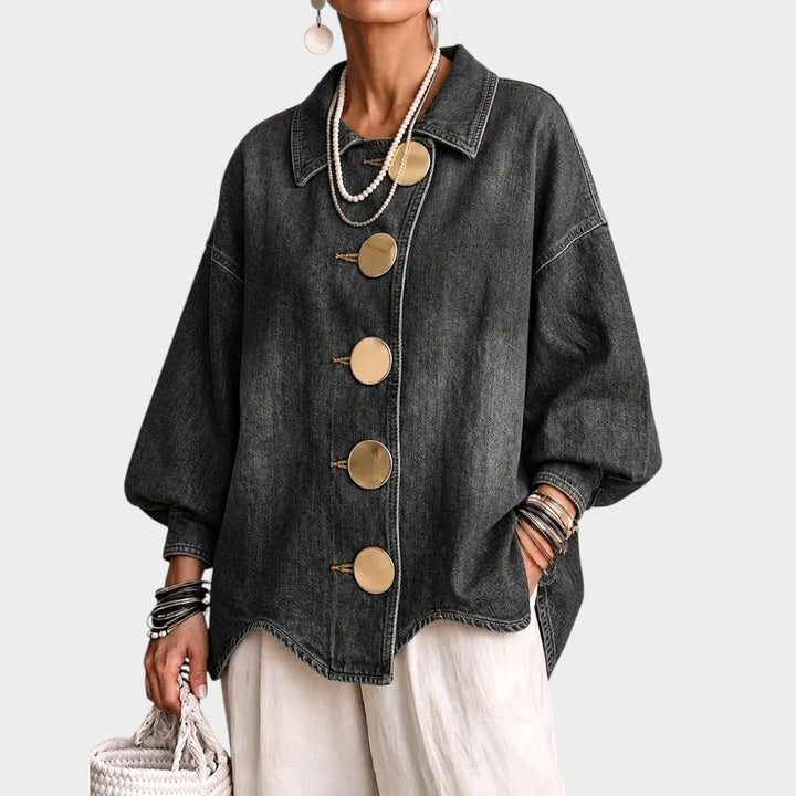 Women’s Oversized Denim Jacket Button Front Balloon Sleeve