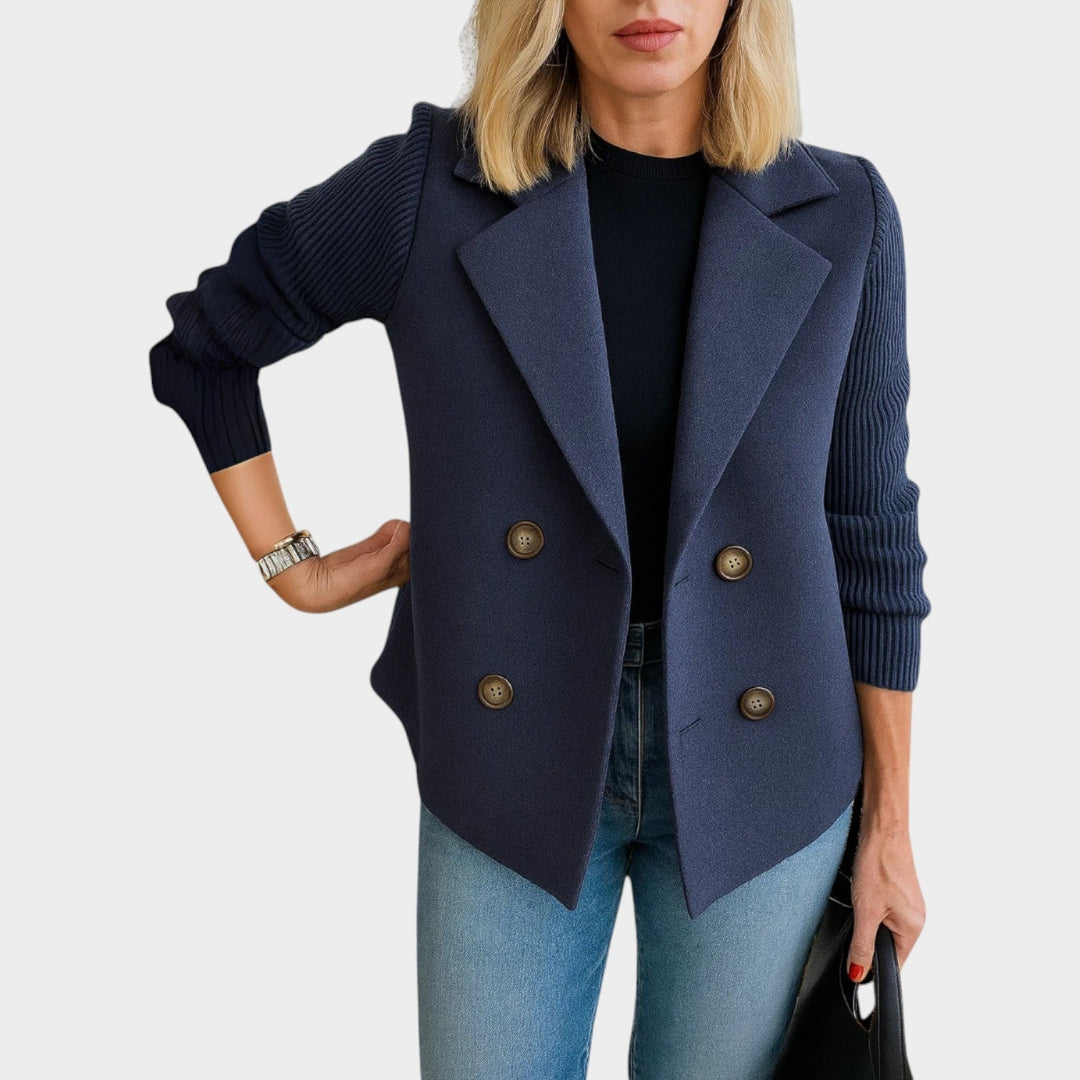 Women's Double Breasted Knit Sleeve Blazer