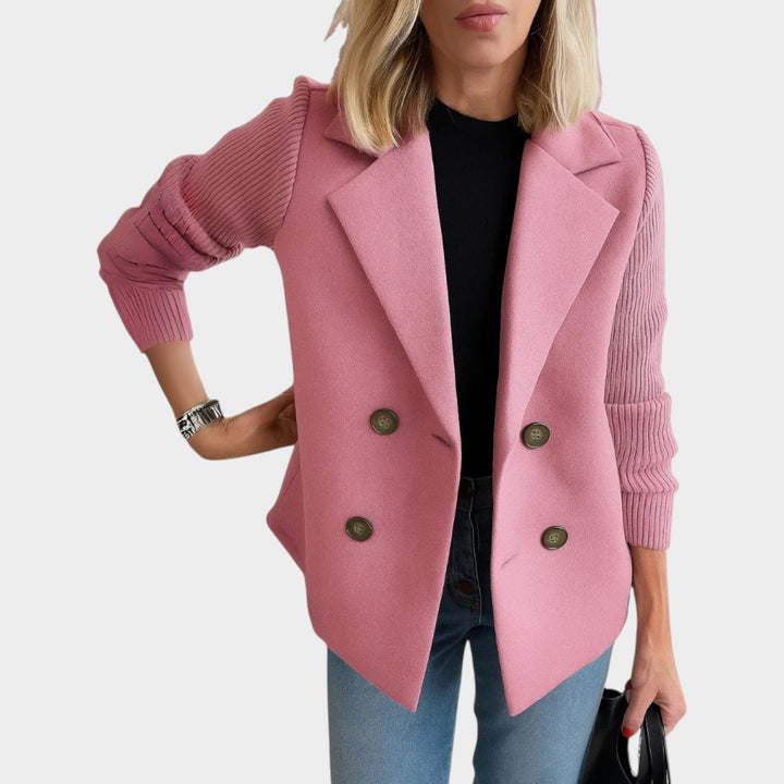 Women's Double Breasted Knit Sleeve Blazer