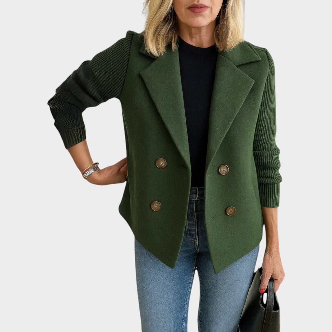 Women's Double Breasted Knit Sleeve Blazer