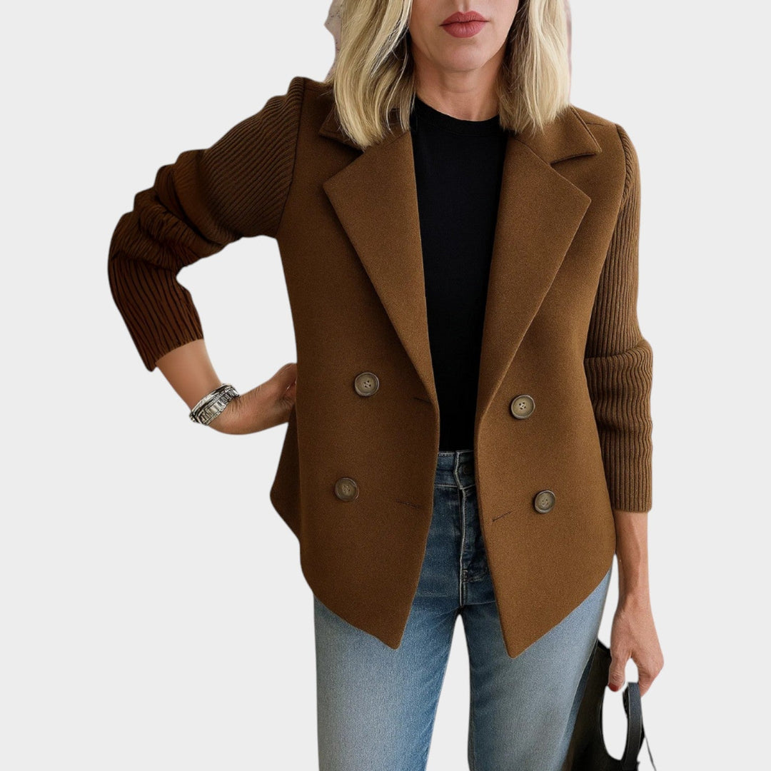 Women's Double Breasted Knit Sleeve Blazer