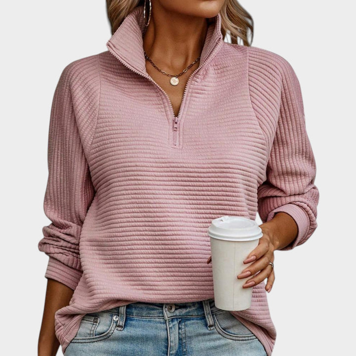 Women's Quarter Zip Ribbed Knit Sweater