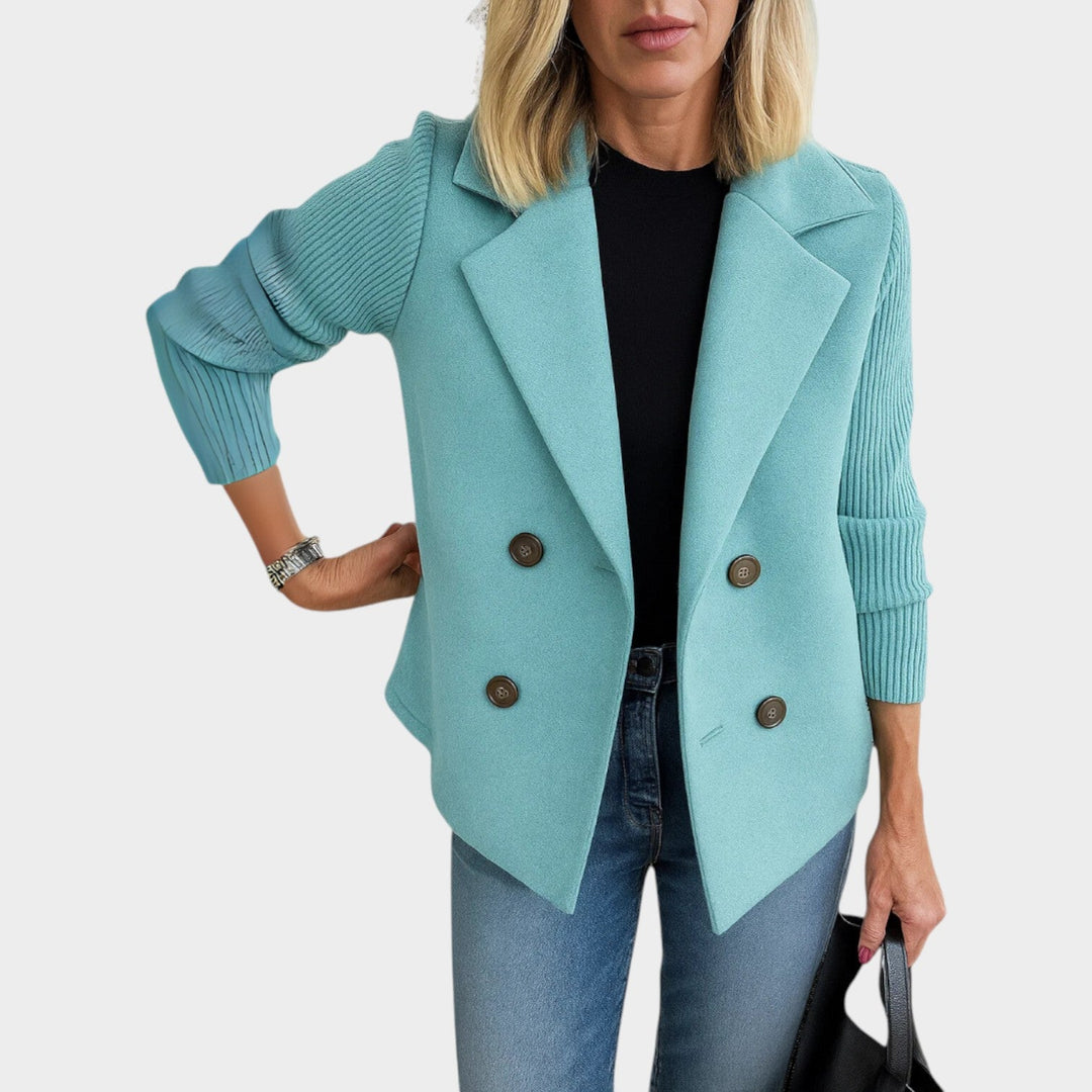 Women's Double Breasted Knit Sleeve Blazer