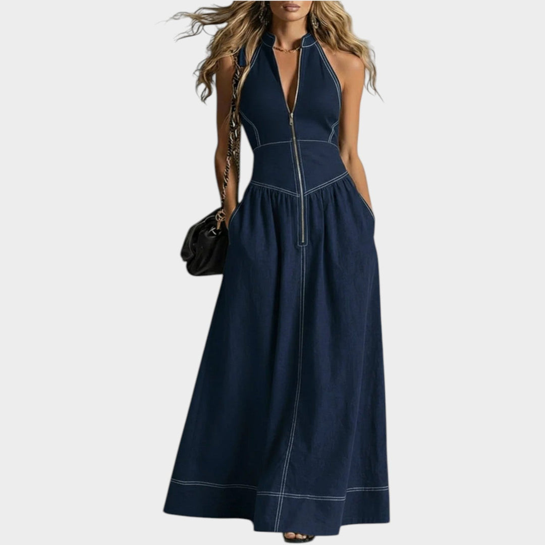 Sleeveless Zip-Front Maxi Dress