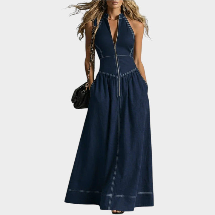 Sleeveless Zip-Front Maxi Dress