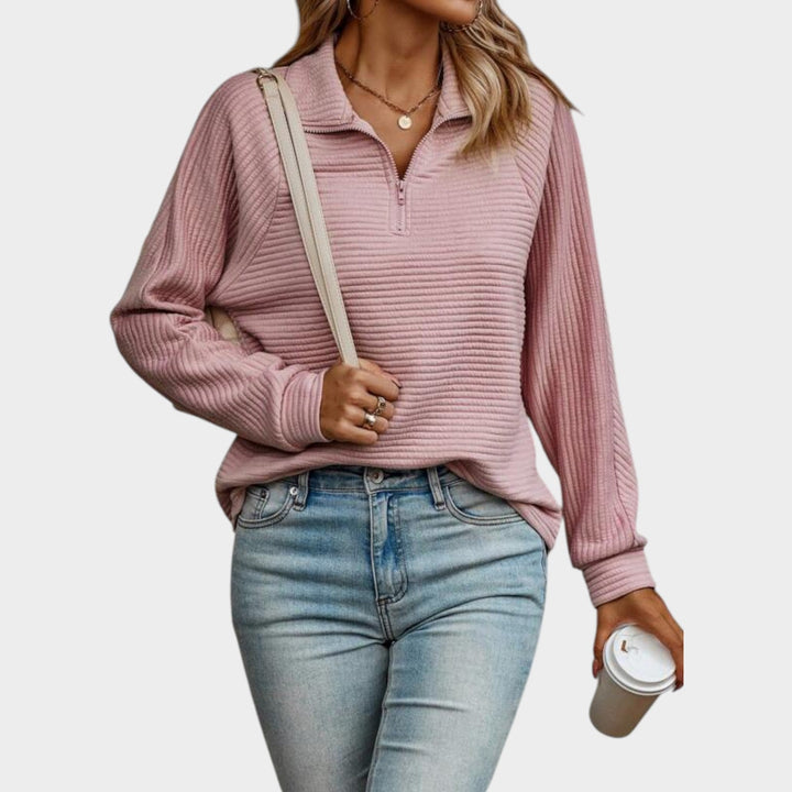 Women's Quarter Zip Ribbed Knit Sweater