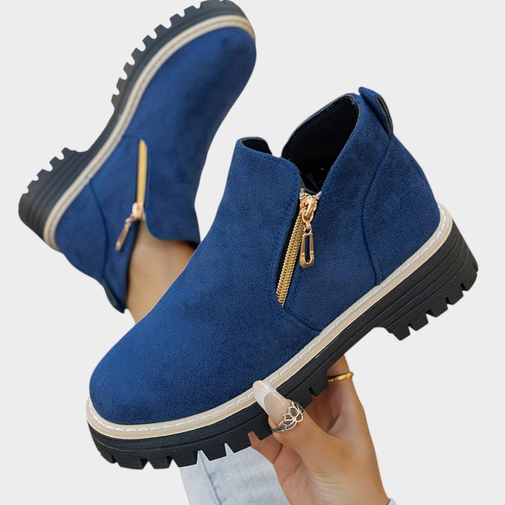Women's Ankle Boots Double Zipper Thick Sole Solid Color