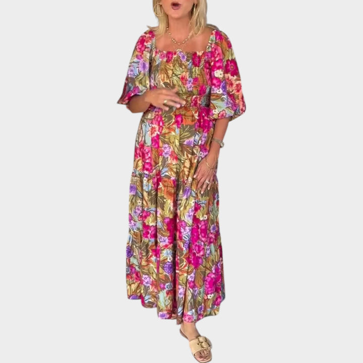 Floral Print Puff Sleeve Maxi Dress