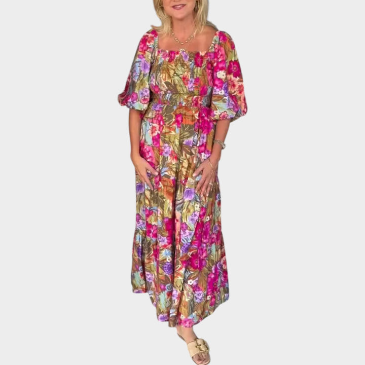 Floral Print Puff Sleeve Maxi Dress