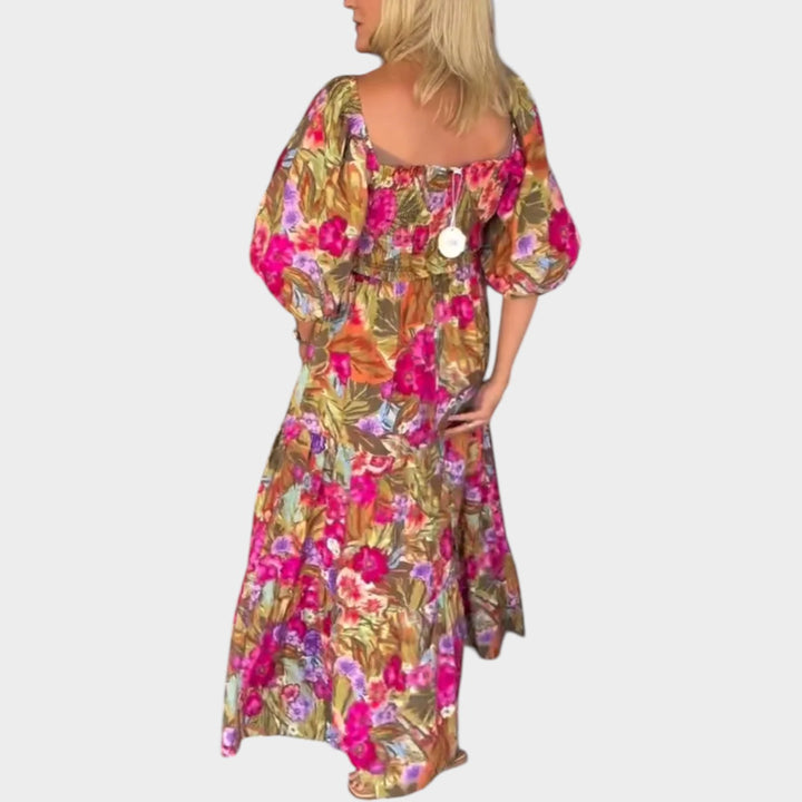 Floral Print Puff Sleeve Maxi Dress