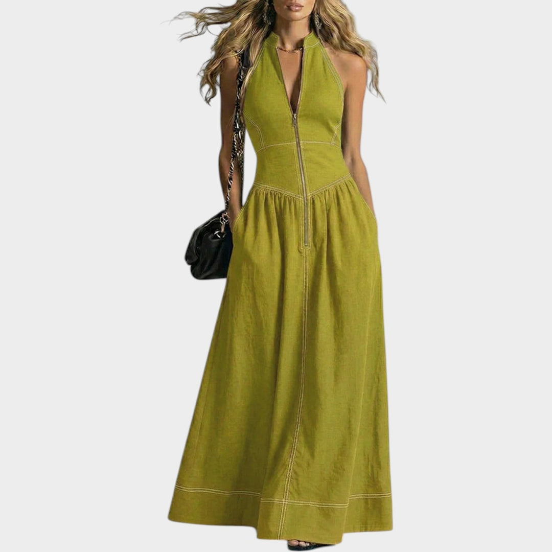 Sleeveless Zip-Front Maxi Dress