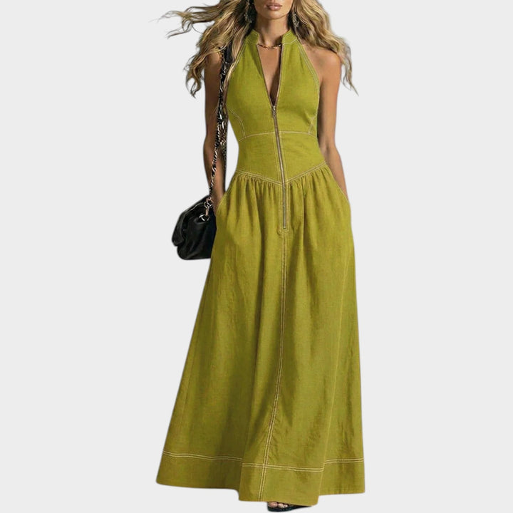Sleeveless Zip-Front Maxi Dress