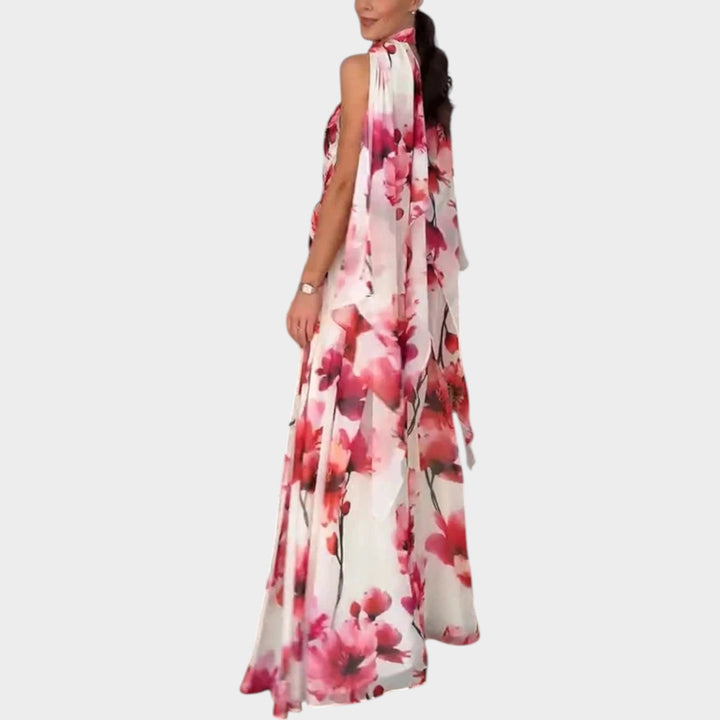 Halter-Neck Floral Chiffon Maxi Dress