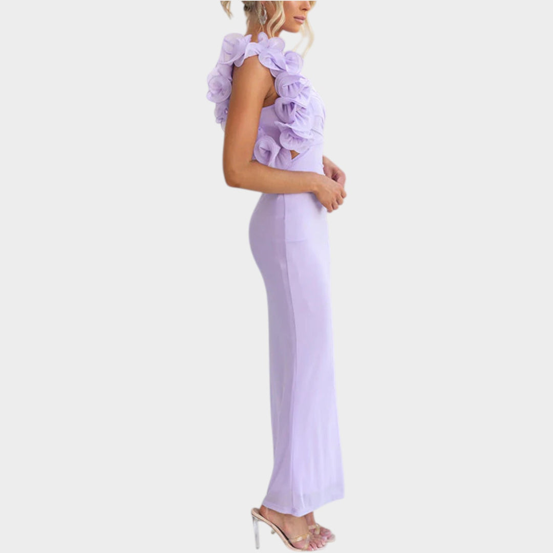 One-Shoulder Floral Accent Evening Gown