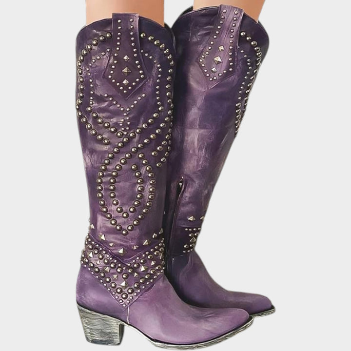 Western Studded Knee High Cowboy Boots