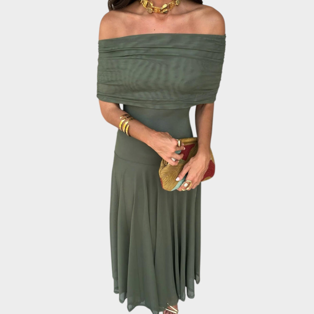Sheer Flow Off-Shoulder Maxi Dress
