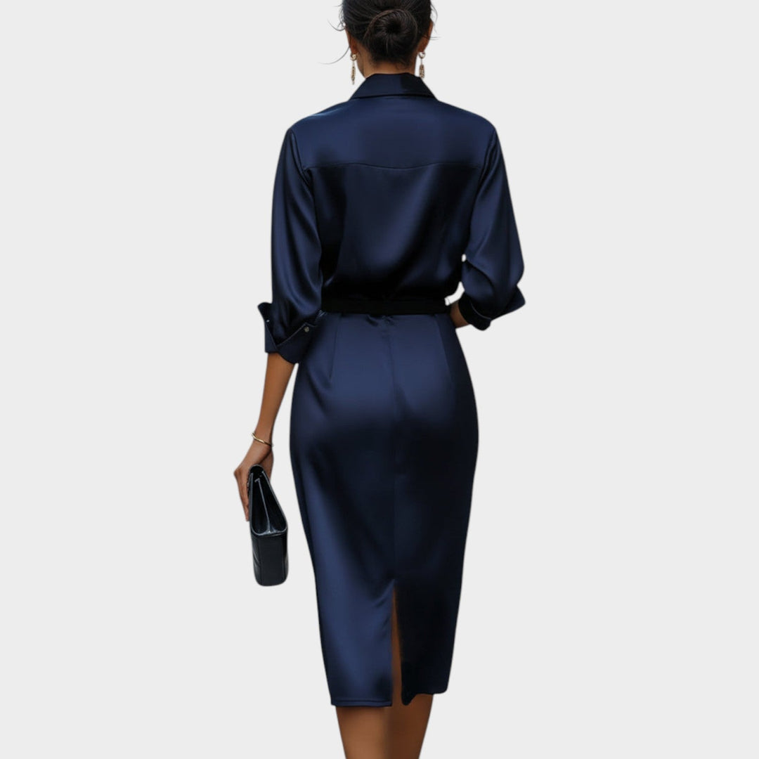 Elegant Draped Satin Midi Dress
