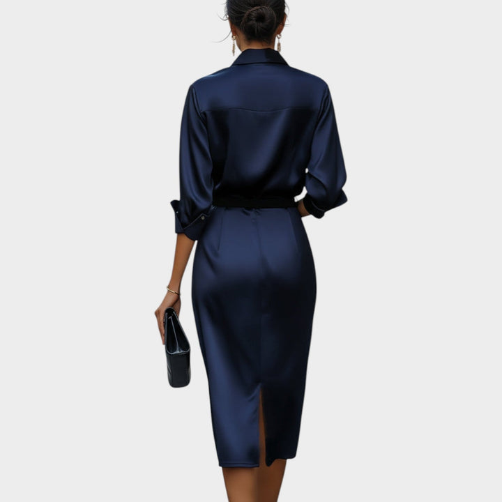 Elegant Draped Satin Midi Dress