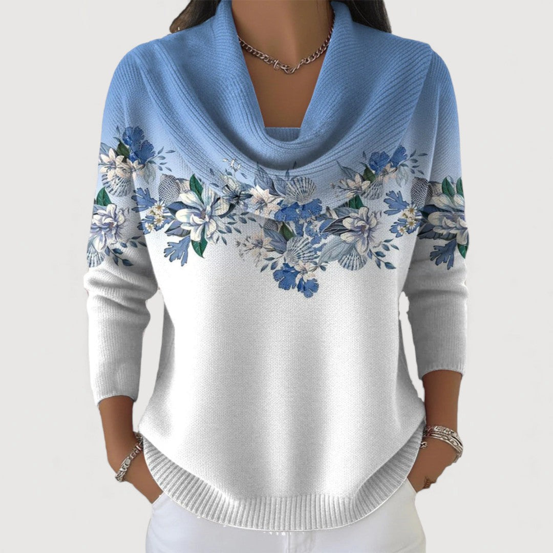 Women's Knit Sweater Turtleneck Floral Print