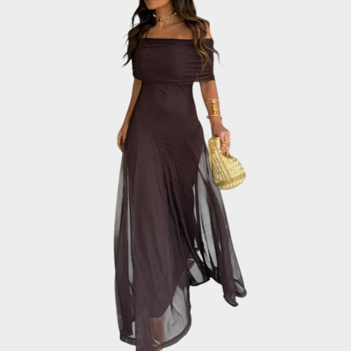 Sheer Flow Off-Shoulder Maxi Dress
