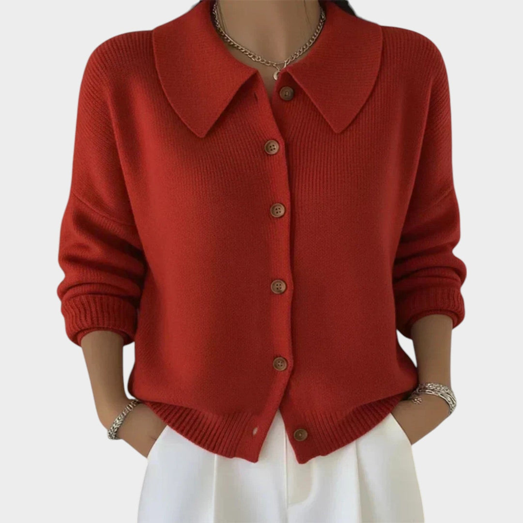 Women's Knit Cardigan Collared Button Front
