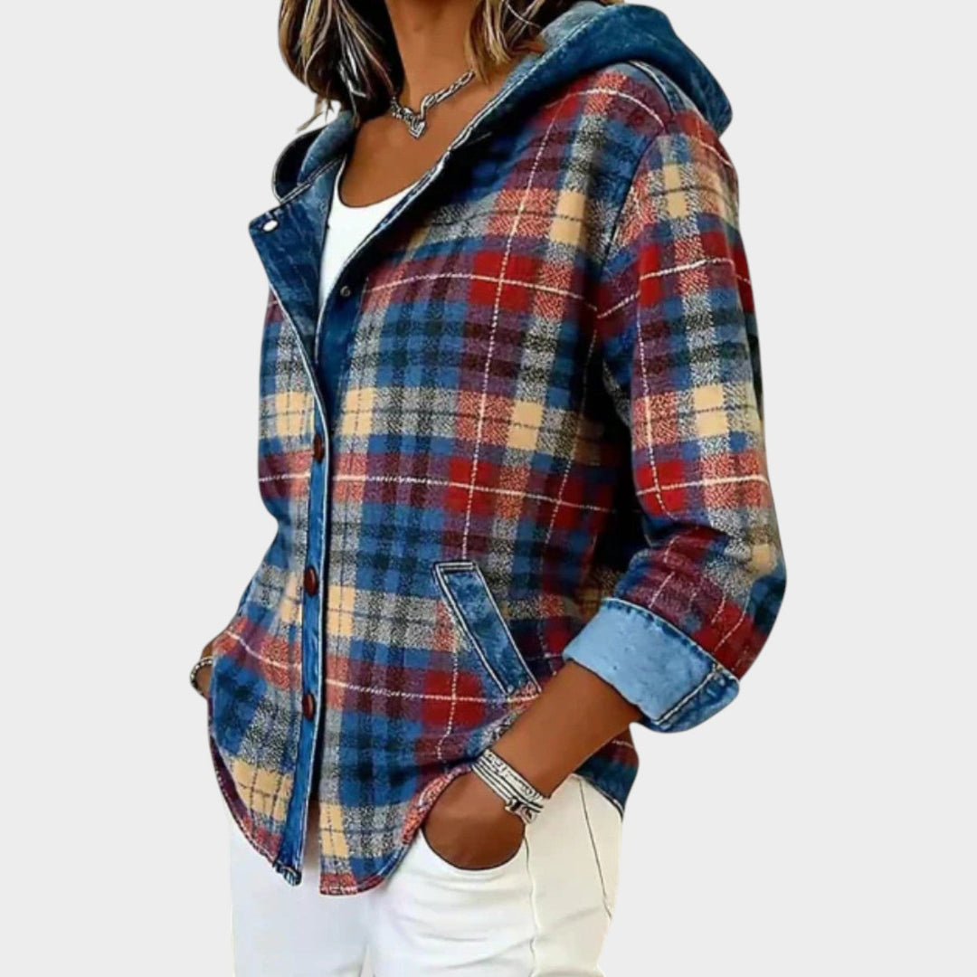 Women’s Knit Cardigan Checkered Hooded Casual Layering Style