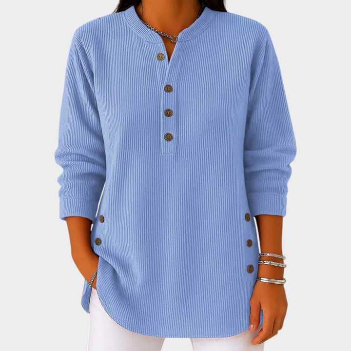 Women's Knit Sweater Henley Ribbed Button Front