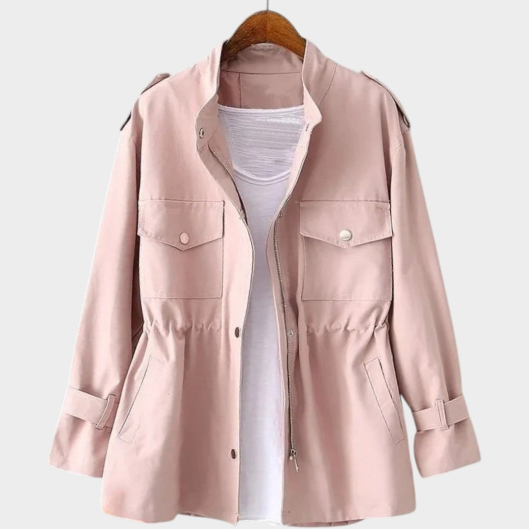 Women's Trench Coat Drawstring Waist Pocket Detail