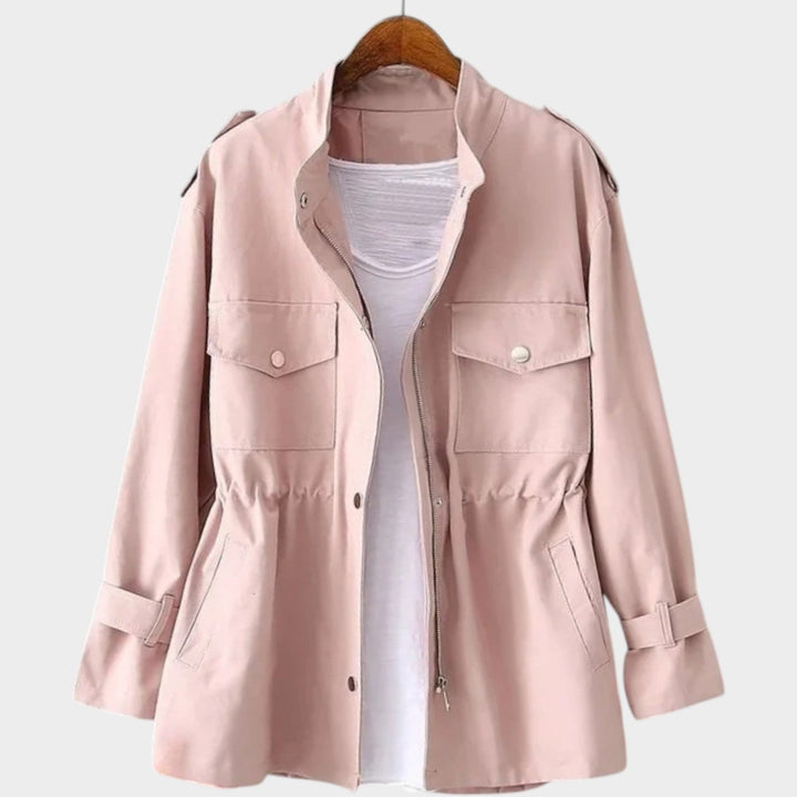 Women's Trench Coat Drawstring Waist Pocket Detail