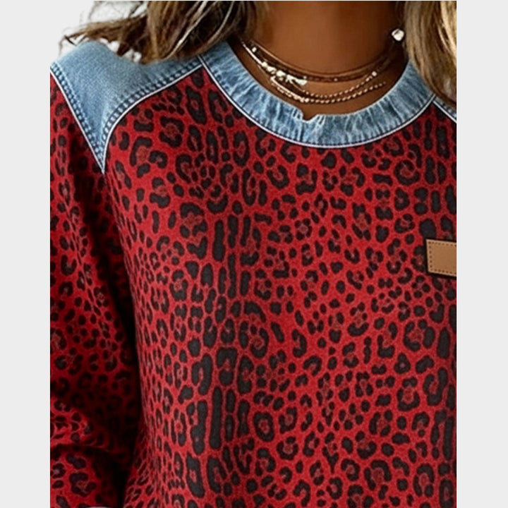Women’s Leopard Print Denim Trim Top
