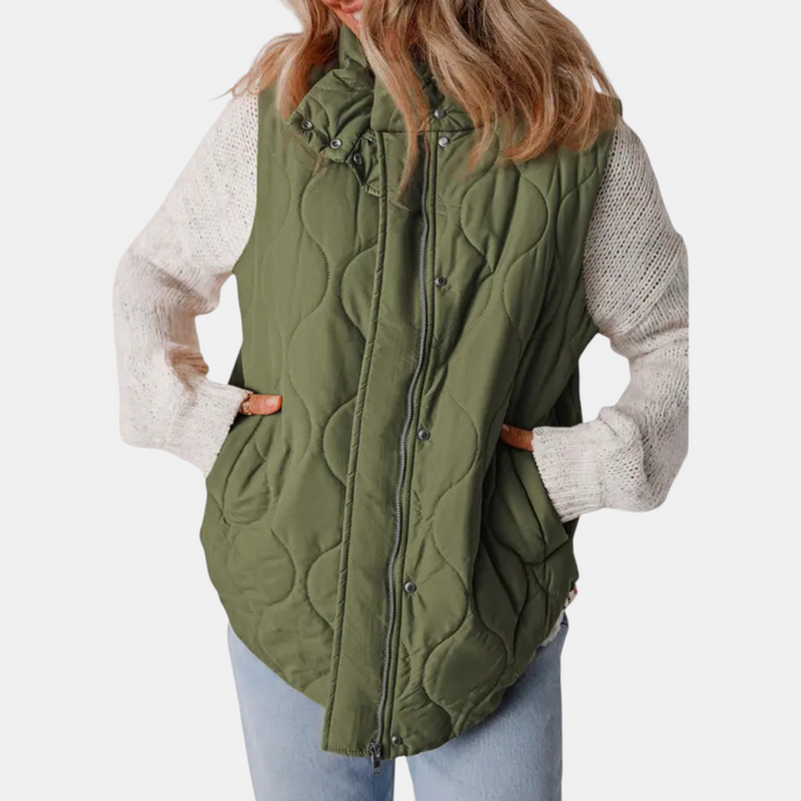 Women’s Sleeveless Jacket Button Front with Practical Pockets