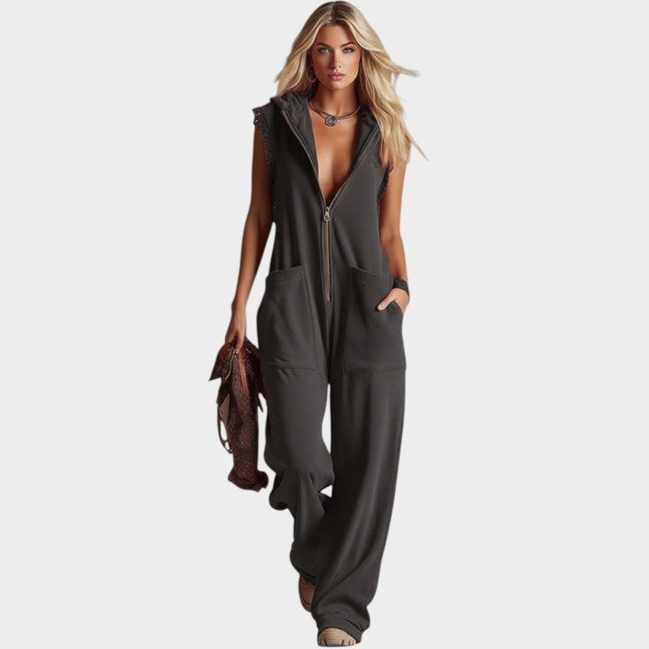 Casual Zip-Up Hooded Jumpsuit
