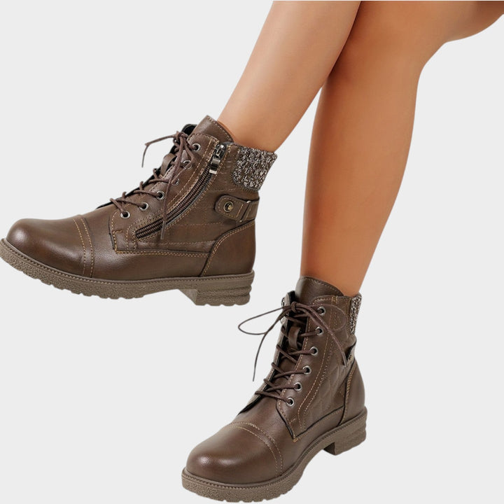 Women’s Ankle Boots Winter Plaid Embroidered Lace Up Side Zip
