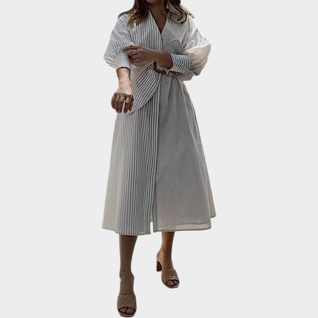 Striped Belted Midi Shirt Dress