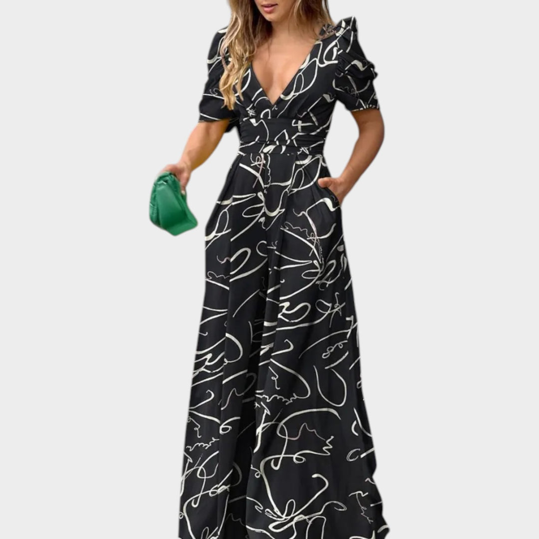 Abstract Print V-Neck Maxi Dress