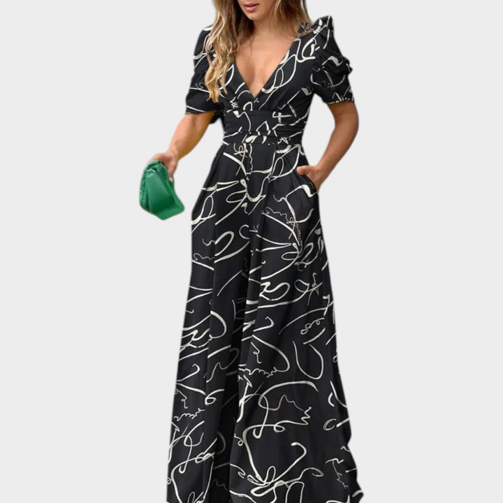 Abstract Print V-Neck Maxi Dress